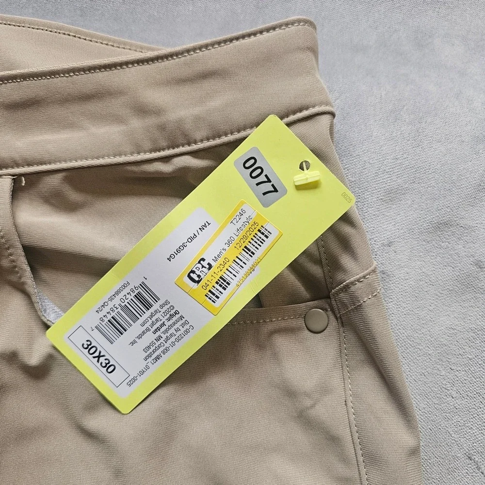 All In Motion Mens 360 Lifestyle Pants Tan 30x30 Technical Chino Stretch New